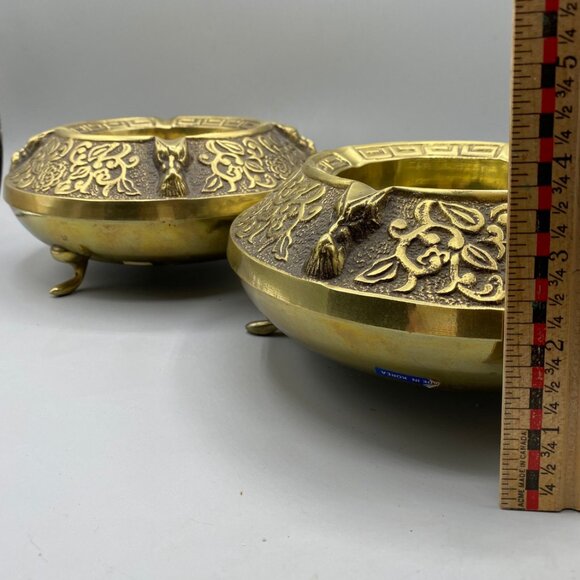 Vintage Ornate Brass Ashtrays: Mid Century Oriental Decor, Set of 2 - Picture 4 of 9